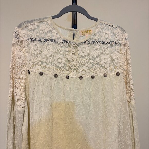 Anthropologie Verb Pallavi Singee Josephine Ivory Cream Lace Long Sleeve Dress - Picture 6 of 14